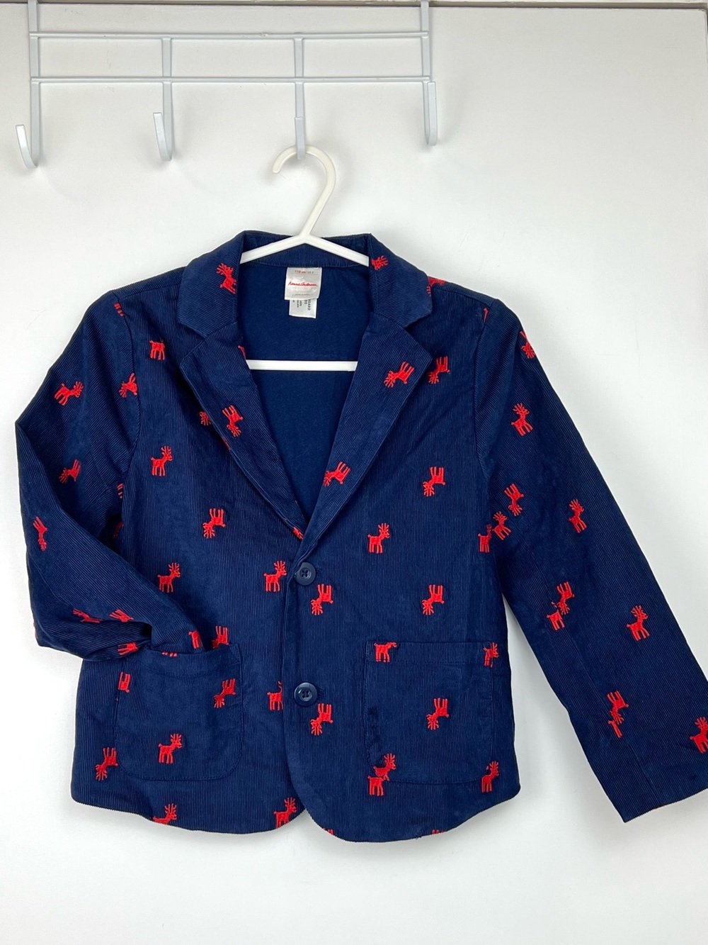 Hanna Andersson Mini Dear Deer Corduroy Blazer Toddler size 5 Navy/Red Holiday